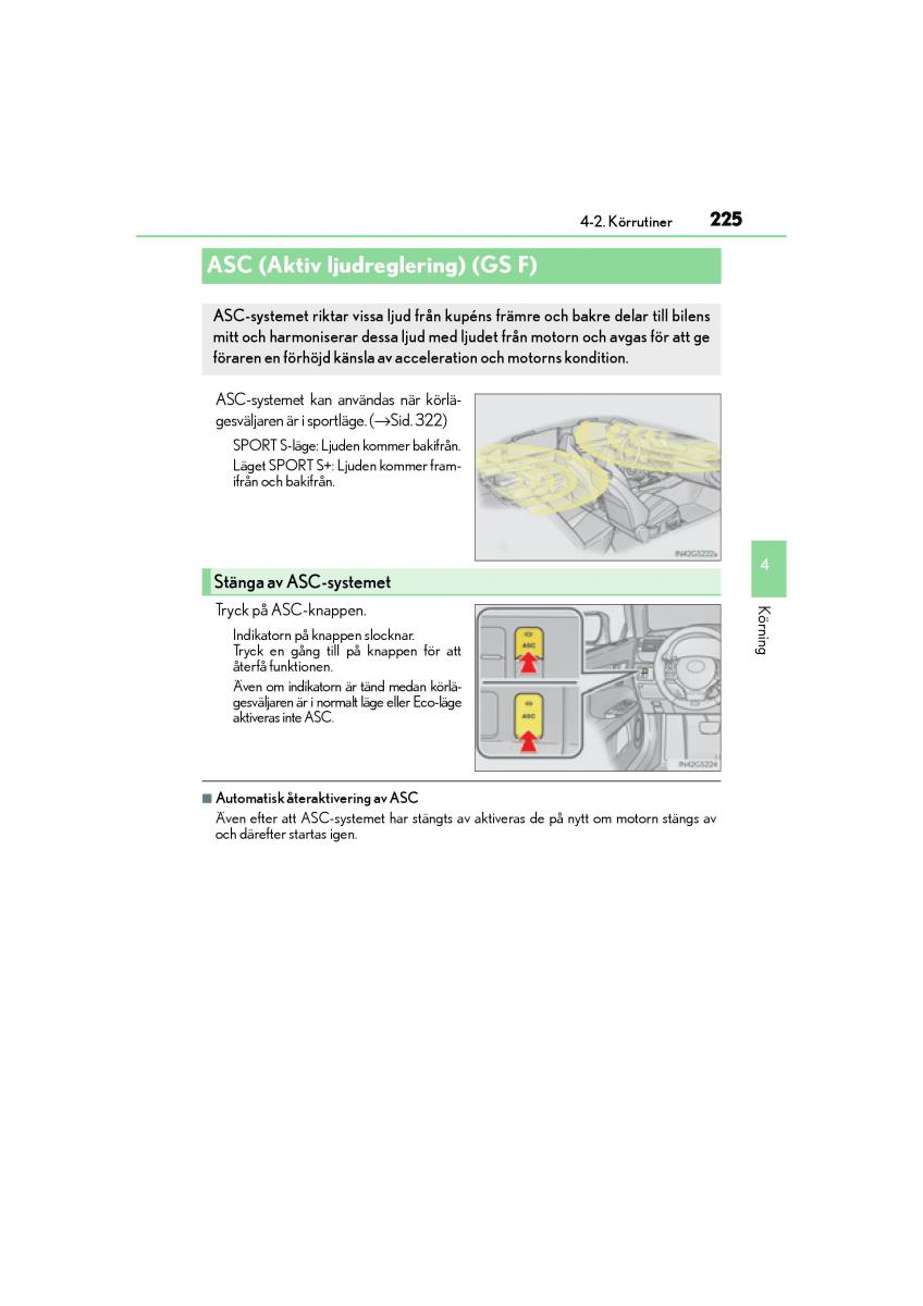 Lexus GS F IV 4 instruktionsbok / page 225