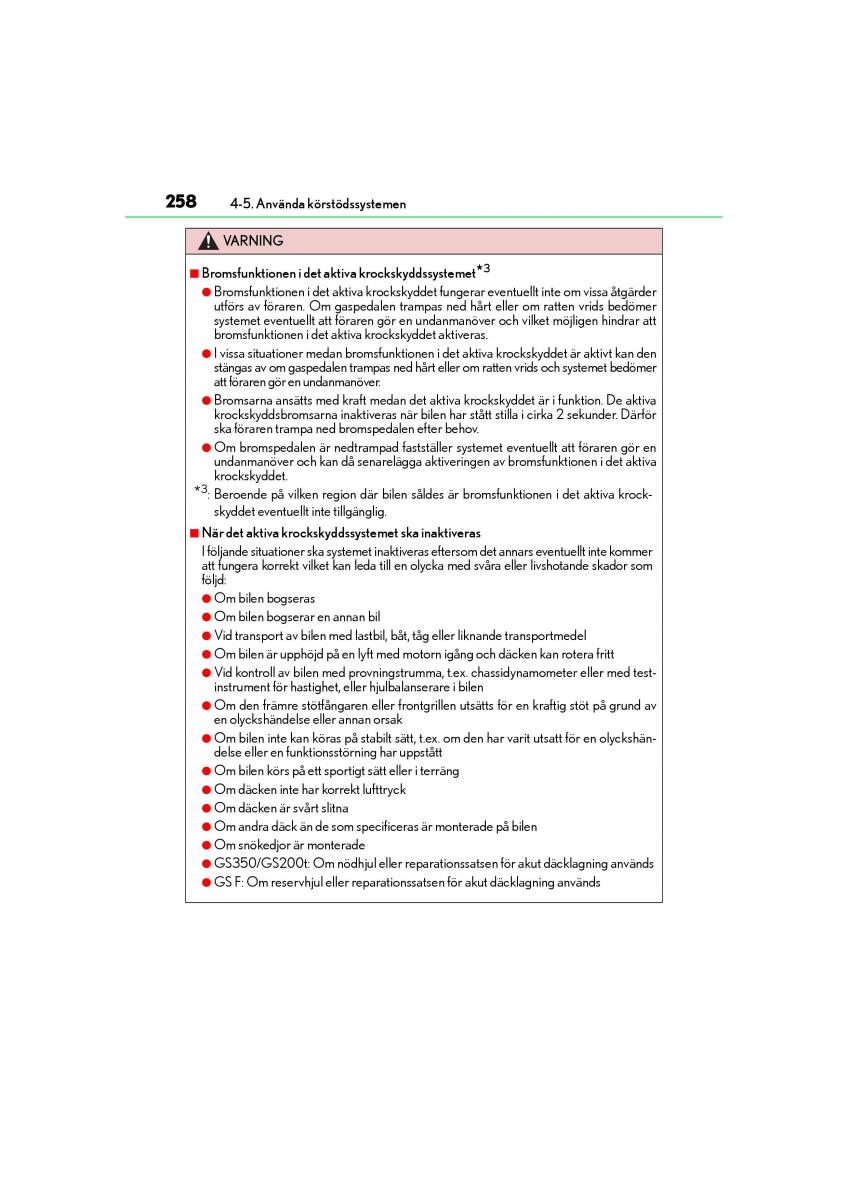 Lexus GS F IV 4 instruktionsbok / page 258