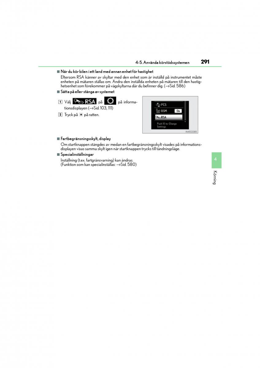 Lexus GS F IV 4 instruktionsbok / page 291