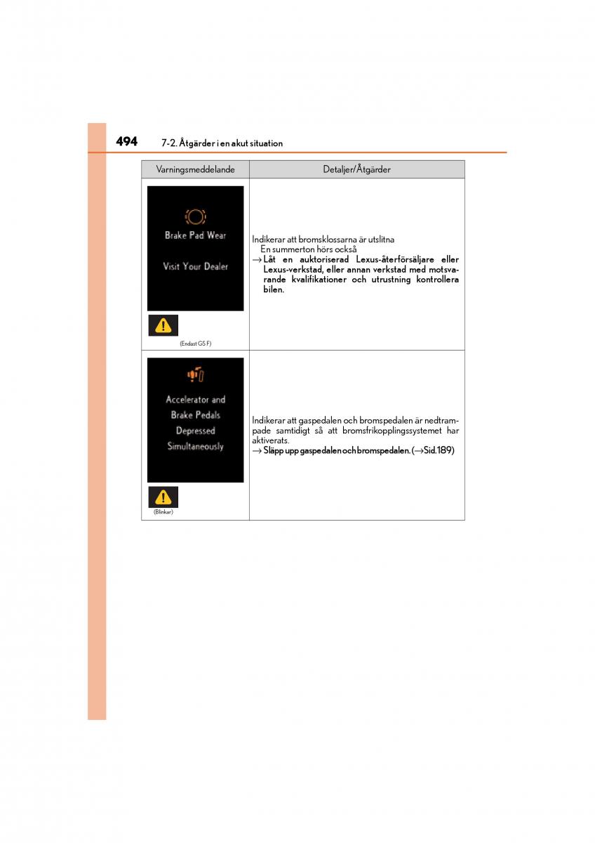 Lexus GS F IV 4 instruktionsbok / page 494