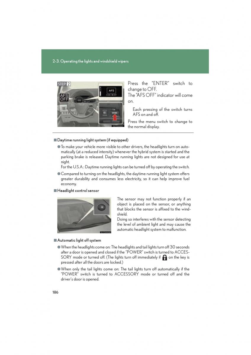 Lexus HS owners manual / page 188