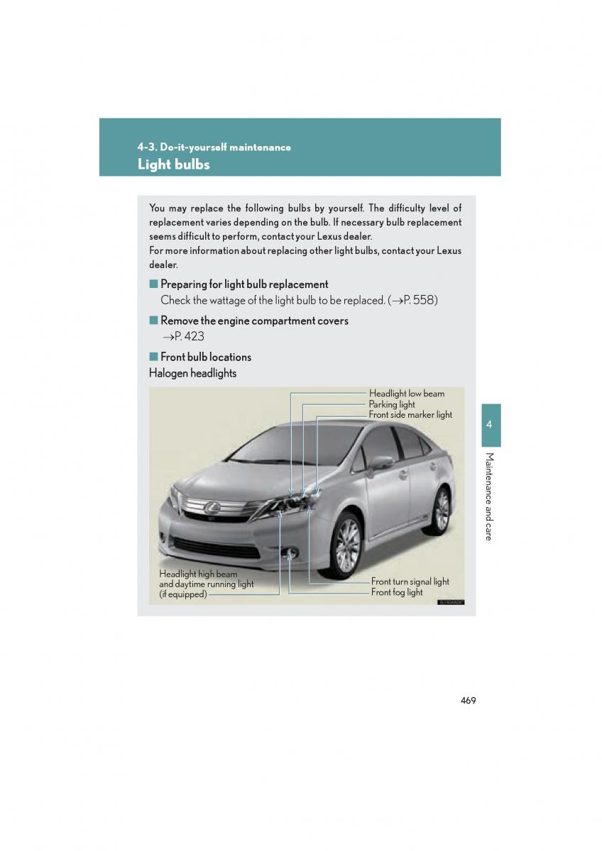 Lexus HS owners manual / page 471