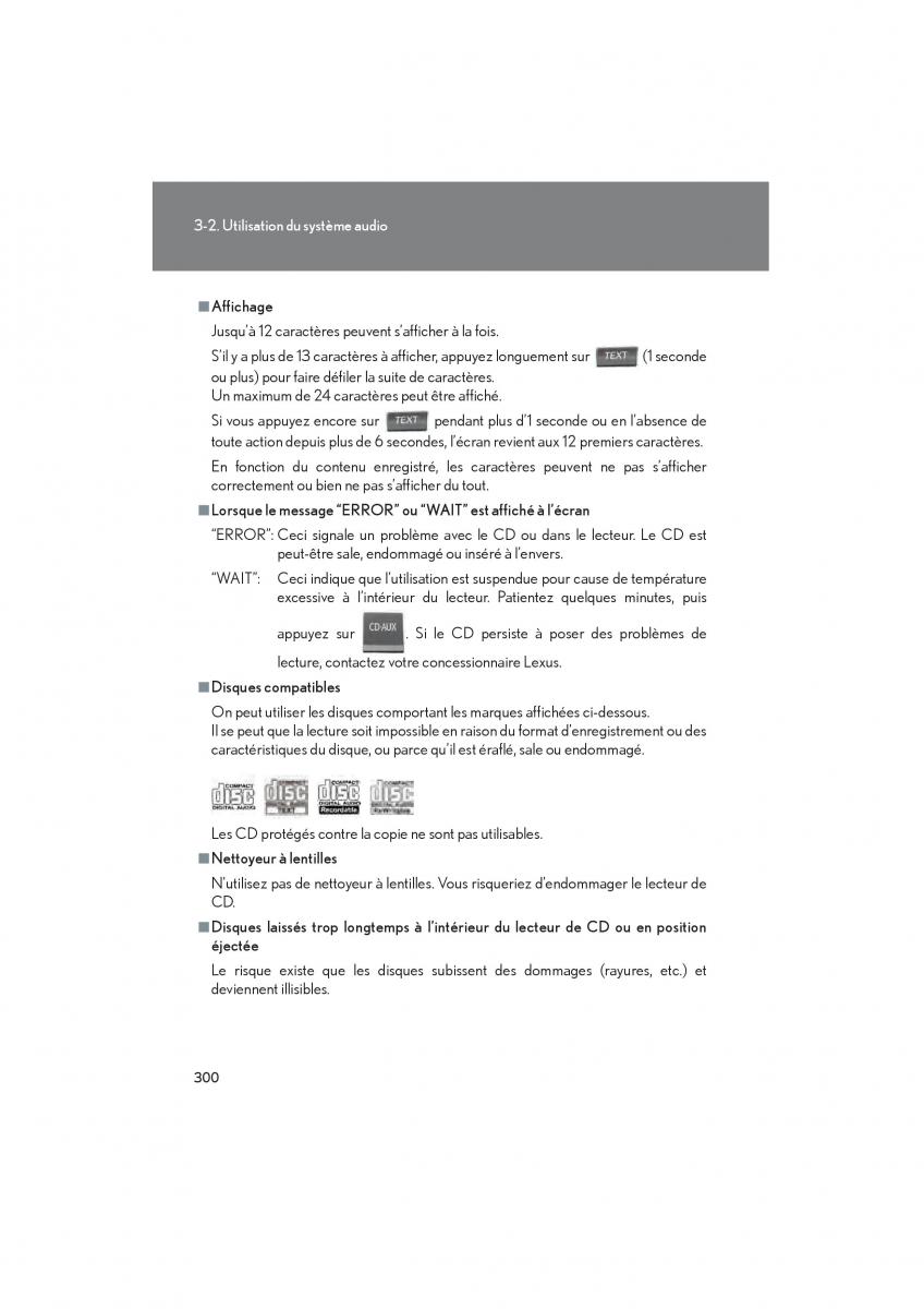 Lexus HS manuel du proprietaire / page 302