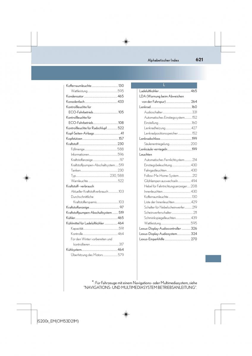 Lexus IS200t III 3 Handbuch / page 621