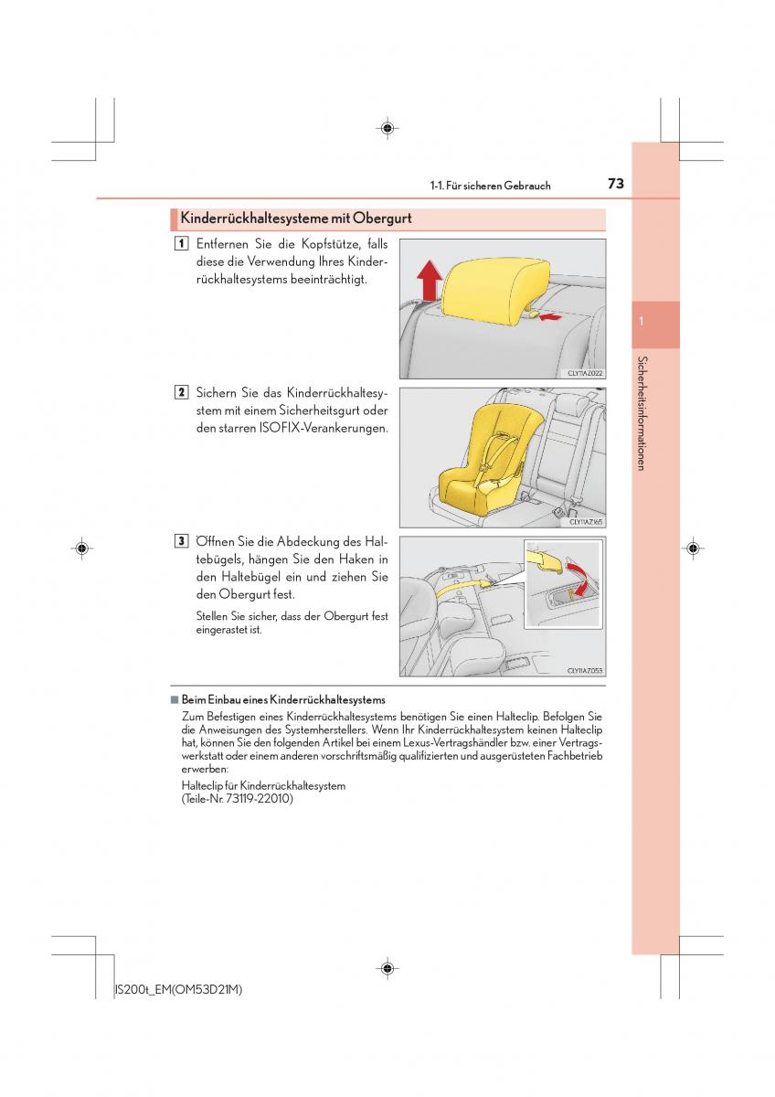 Lexus IS200t III 3 Handbuch / page 73