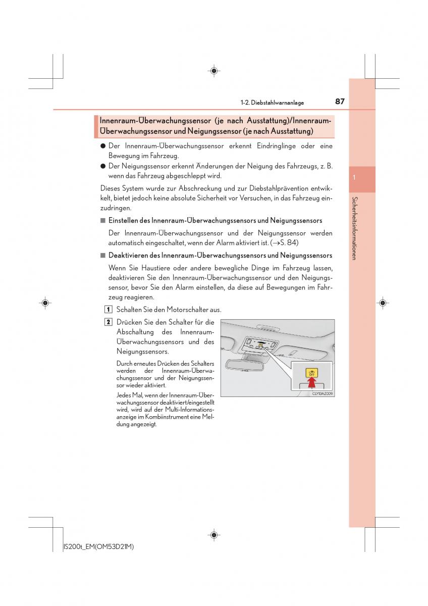 Lexus IS200t III 3 Handbuch / page 87