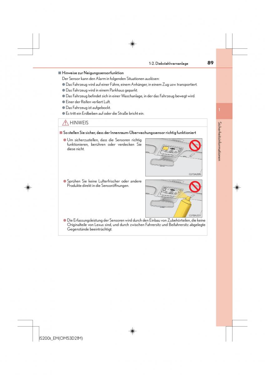 Lexus IS200t III 3 Handbuch / page 89