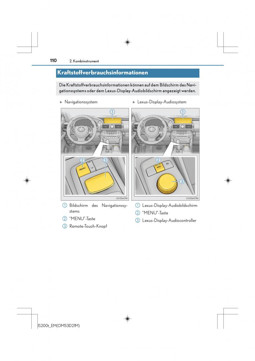 Lexus IS200t III 3 Handbuch / page 110