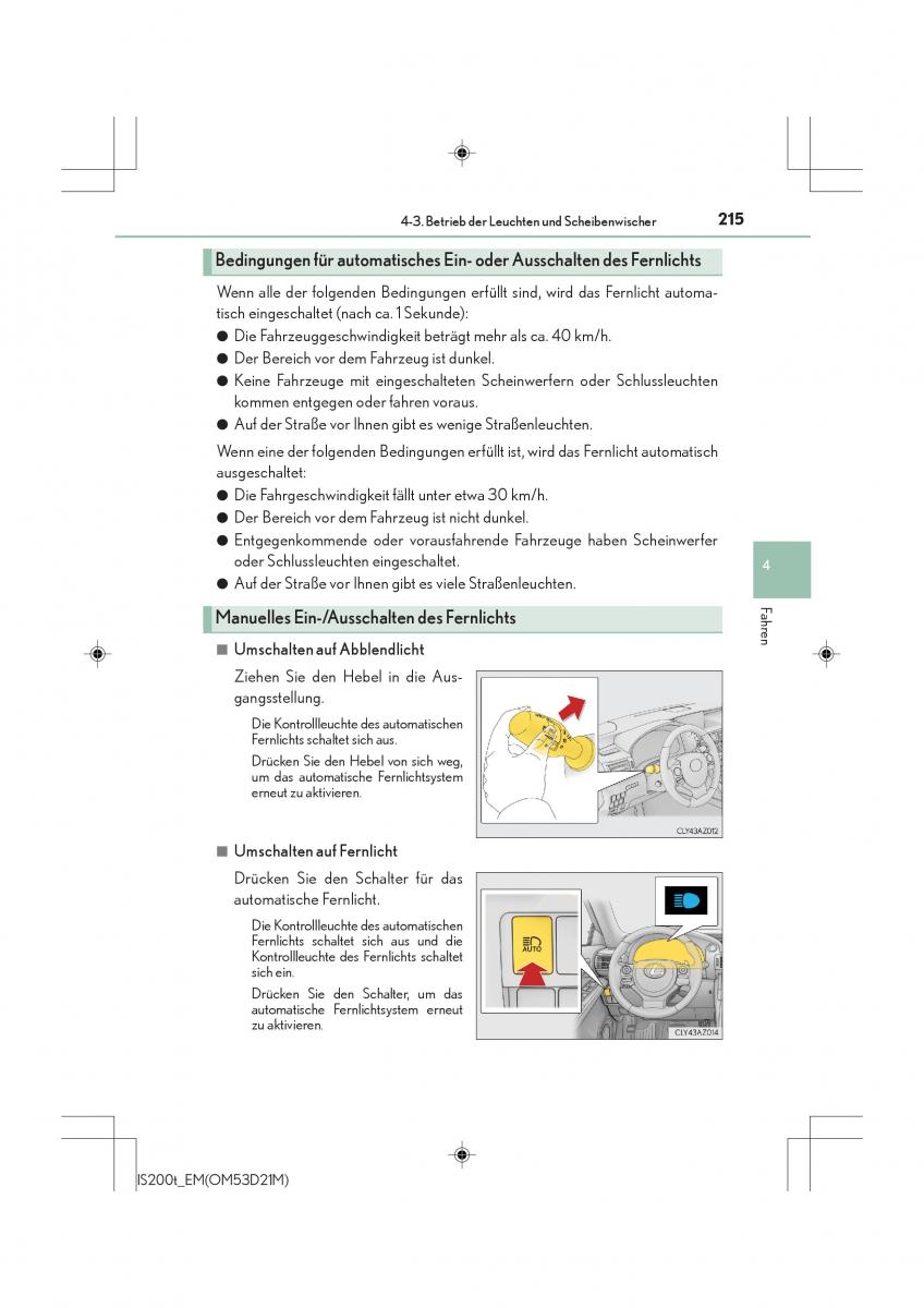 Lexus IS200t III 3 Handbuch / page 215