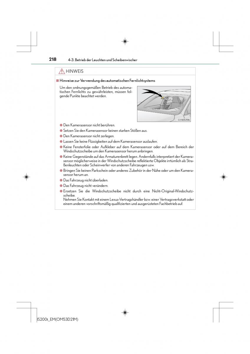 Lexus IS200t III 3 Handbuch / page 218