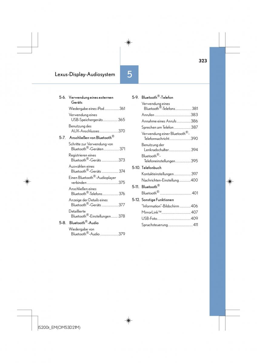 Lexus IS200t III 3 Handbuch / page 323