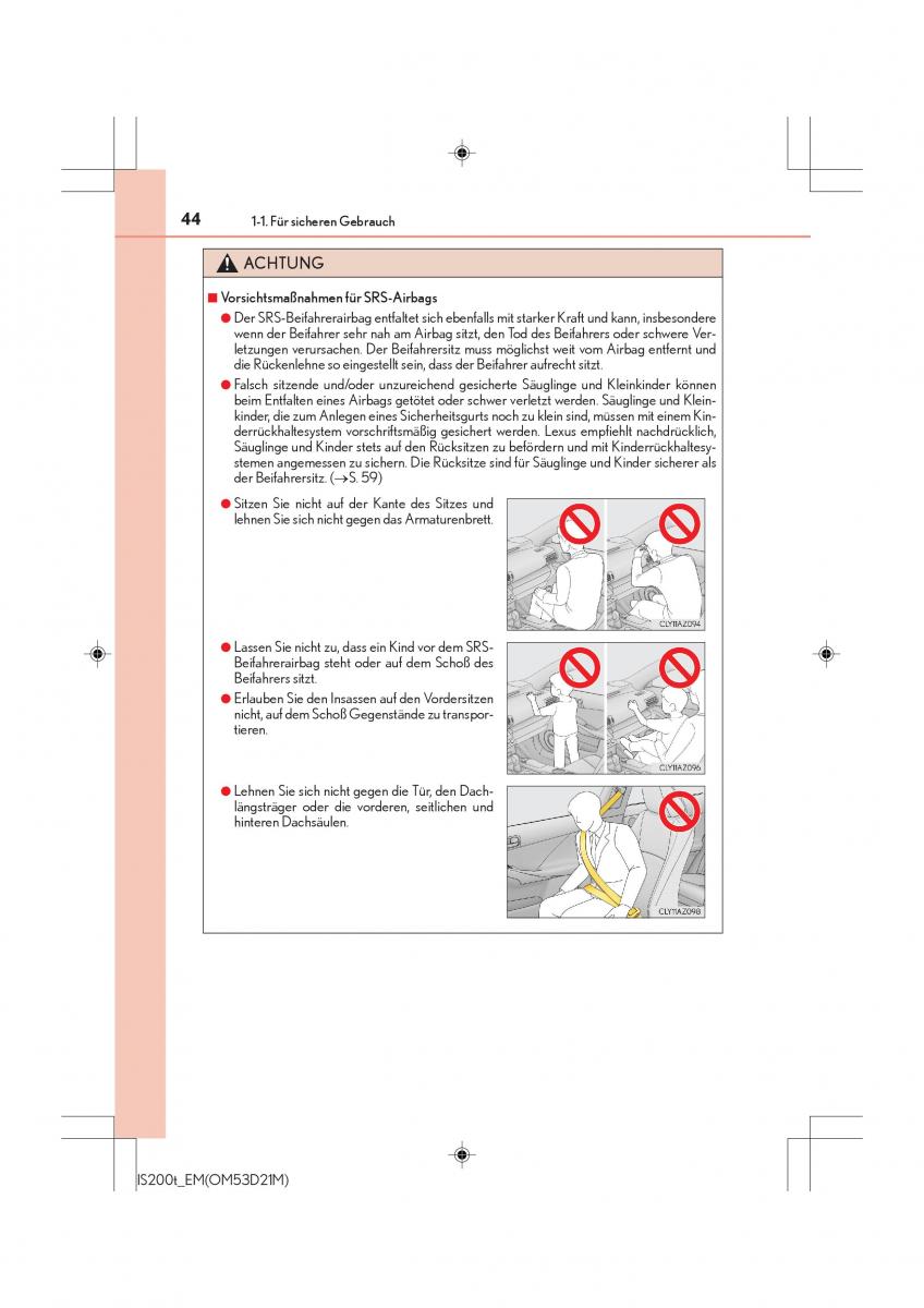 Lexus IS200t III 3 Handbuch / page 44
