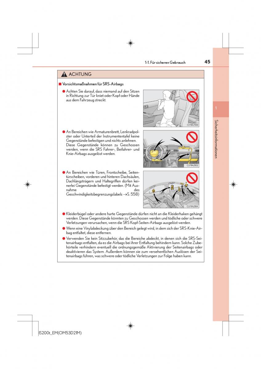 Lexus IS200t III 3 Handbuch / page 45