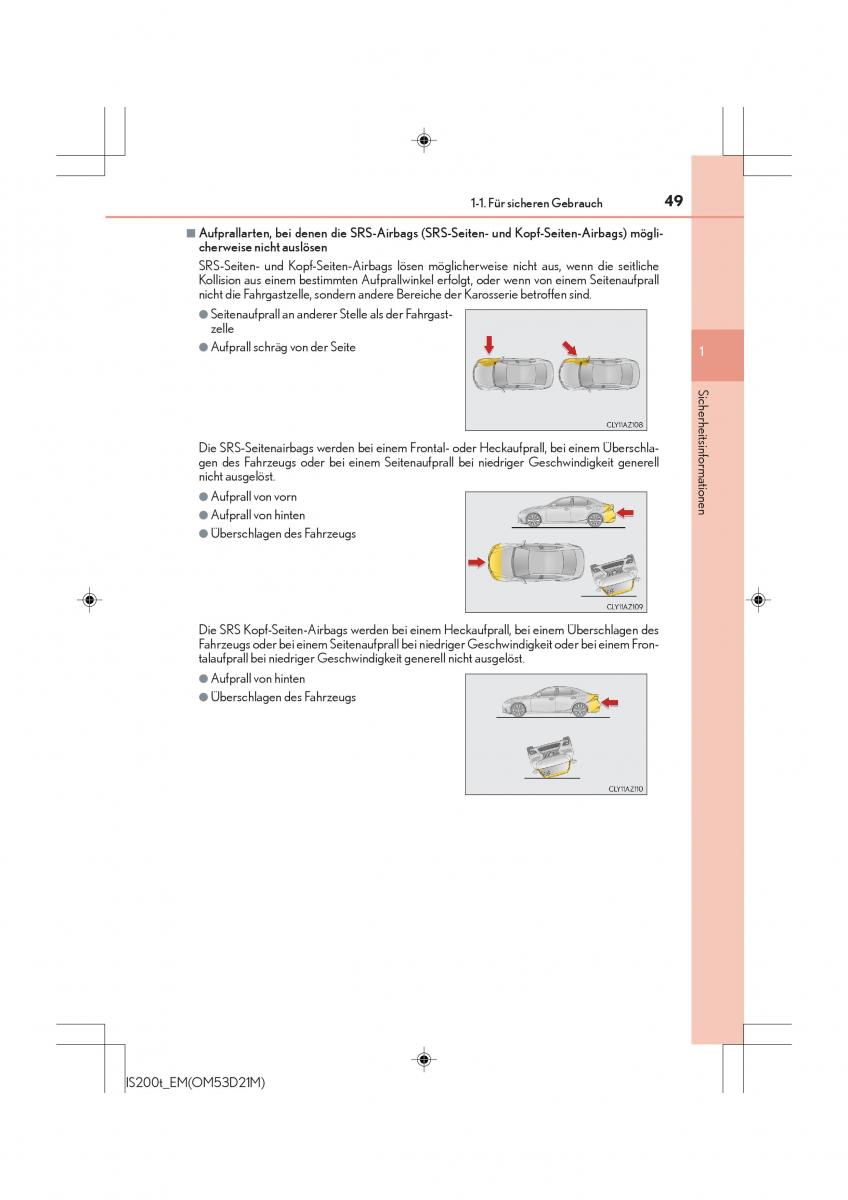 Lexus IS200t III 3 Handbuch / page 49