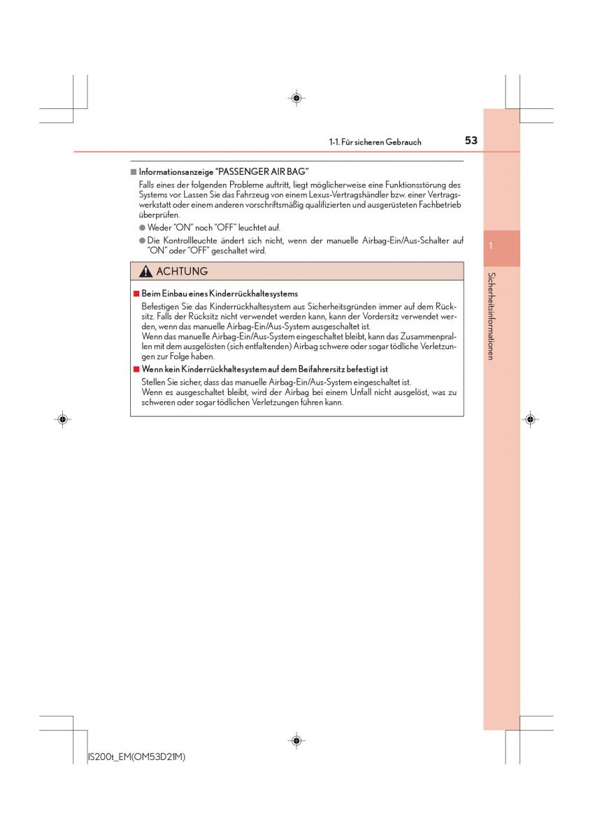 Lexus IS200t III 3 Handbuch / page 53