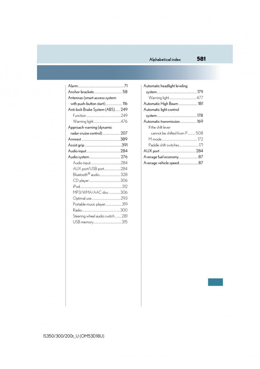 Lexus IS200t III 3 owners manual / page 581