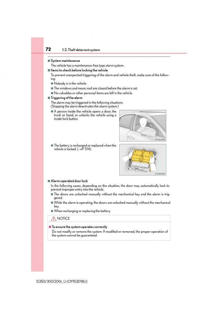 Lexus IS200t III 3 owners manual / page 72