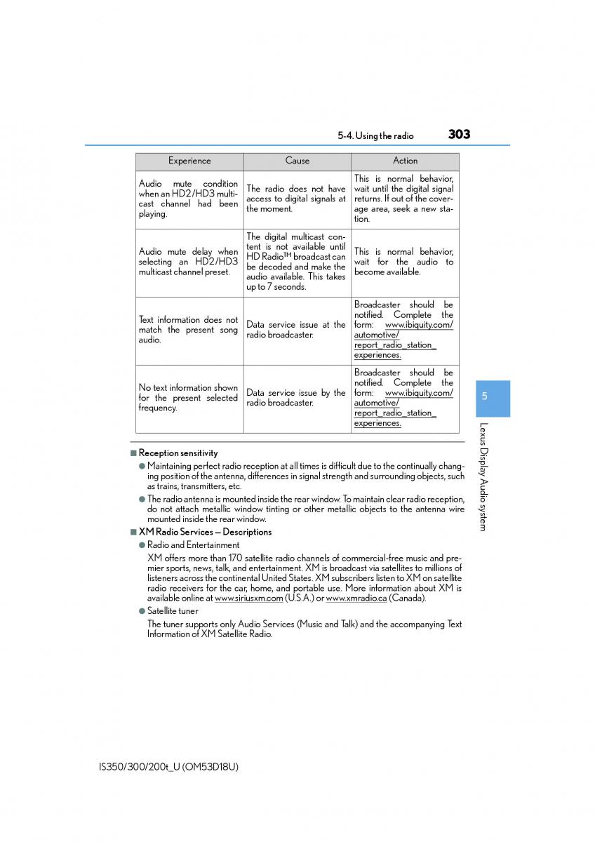 Lexus IS200t III 3 owners manual / page 303