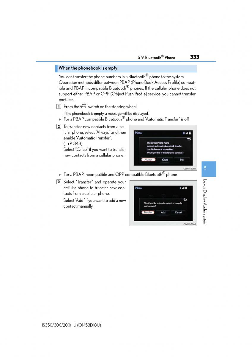 Lexus IS200t III 3 owners manual / page 333