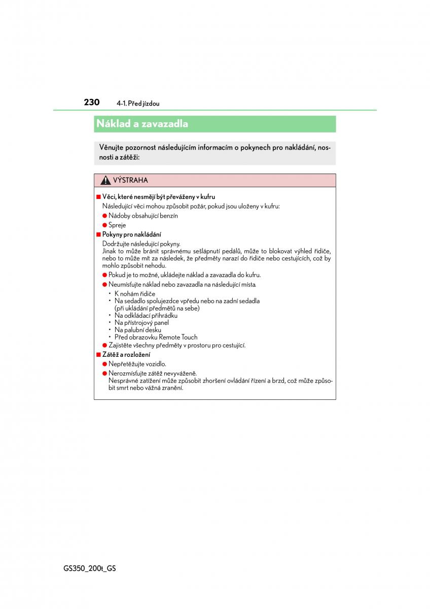 Lexus GS F IV 4 navod k obsludze / page 230