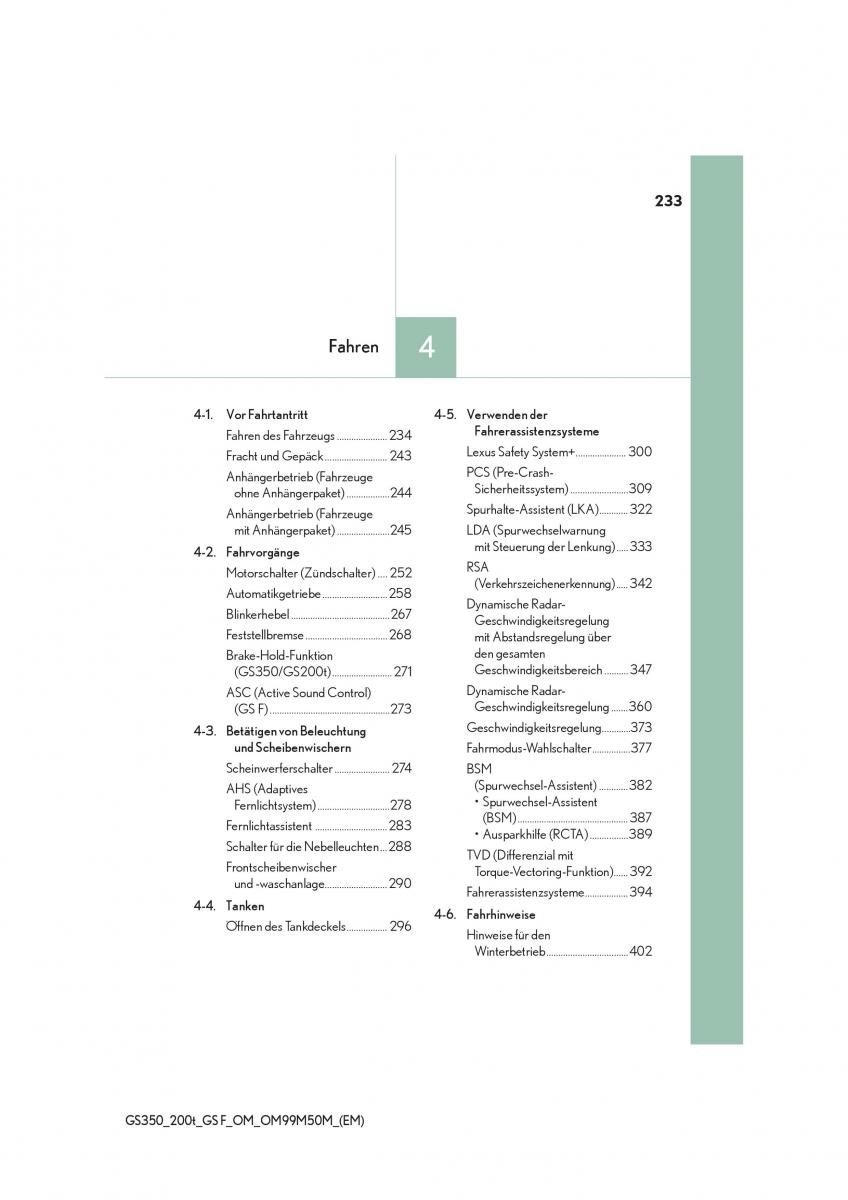 Lexus GS F IV 4 Handbuch / page 233