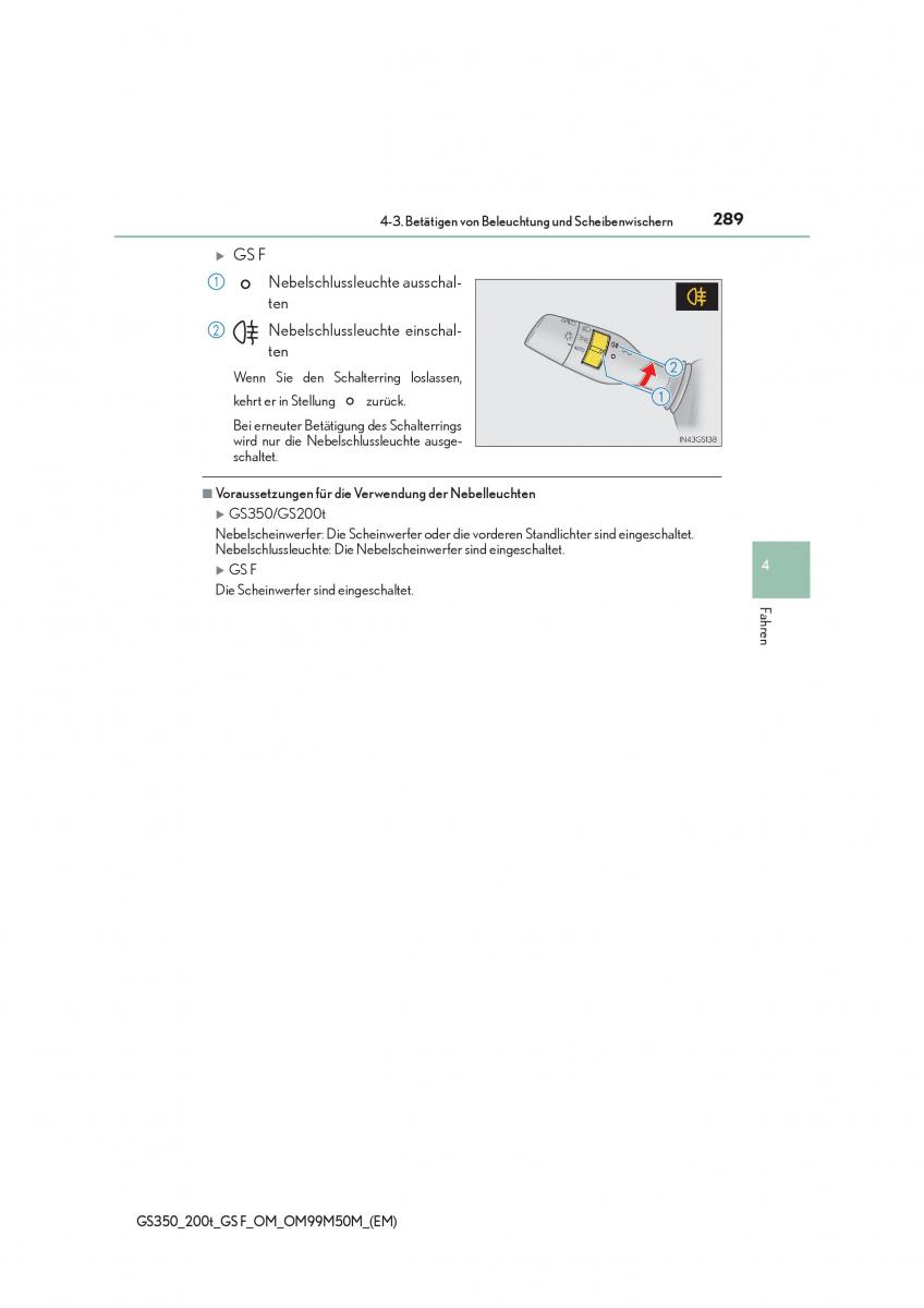 Lexus GS F IV 4 Handbuch / page 289
