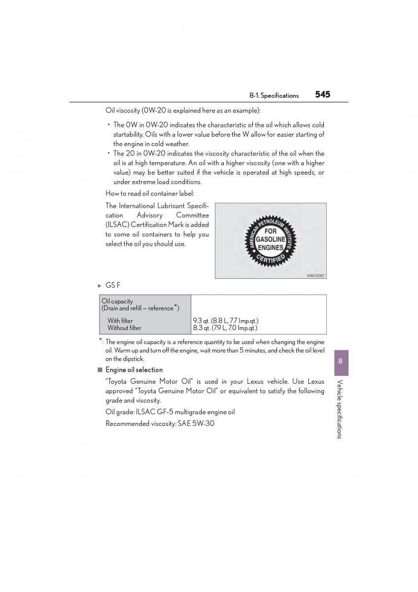 Lexus GS F IV 4 owners manual / page 547