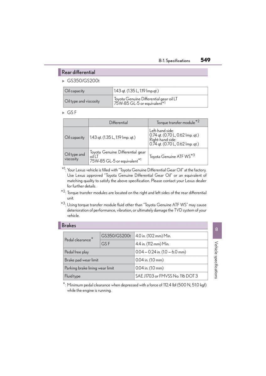 Lexus GS F IV 4 owners manual / page 551