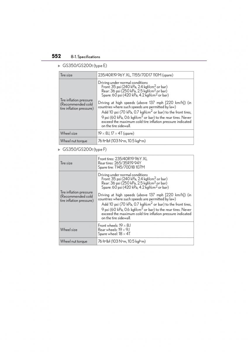 Lexus GS F IV 4 owners manual / page 554