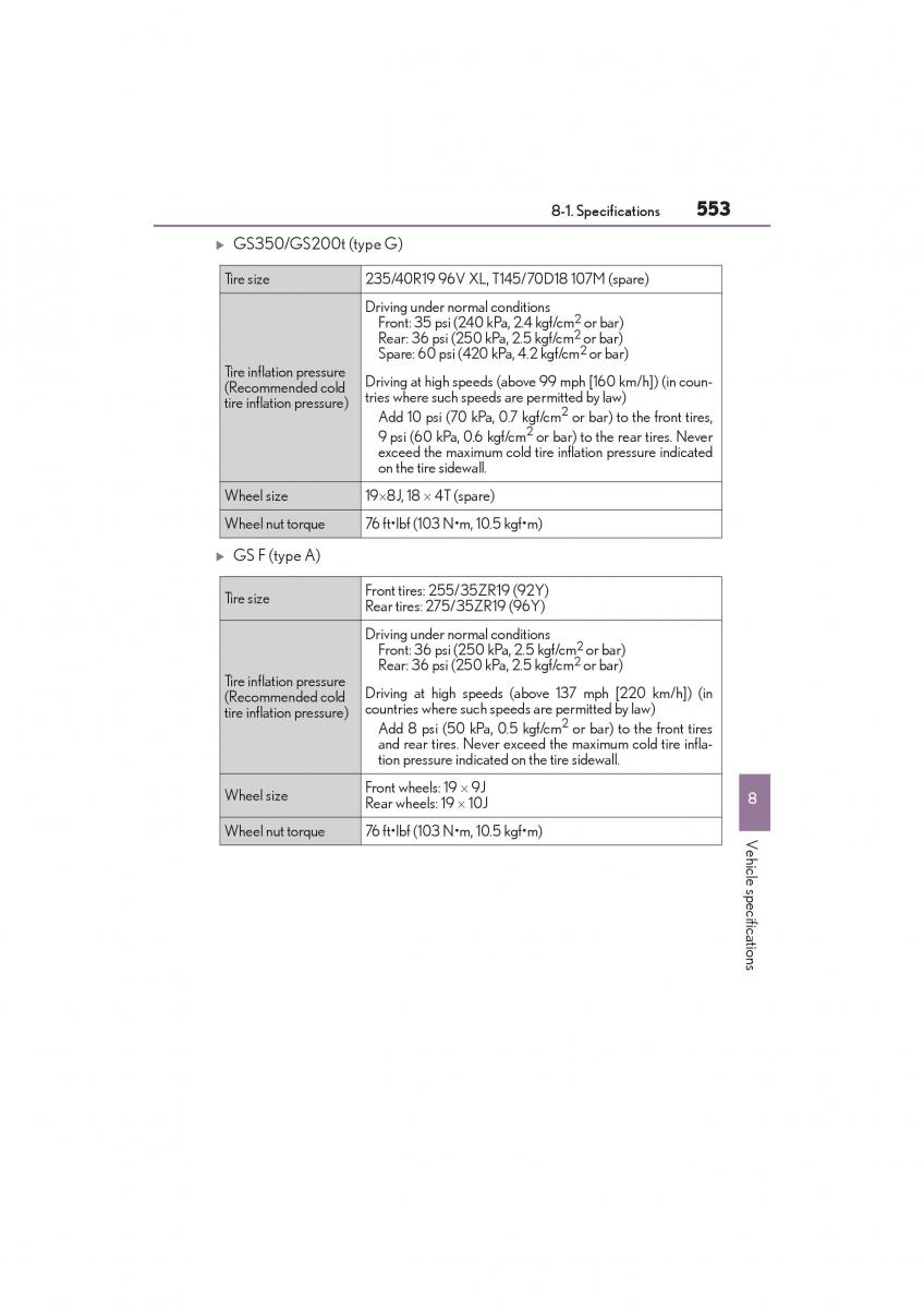 Lexus GS F IV 4 owners manual / page 555