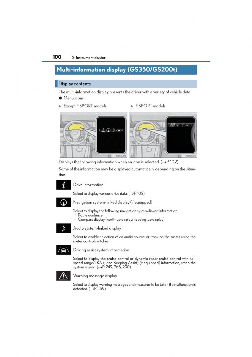 Lexus GS F IV 4 owners manual / page 102