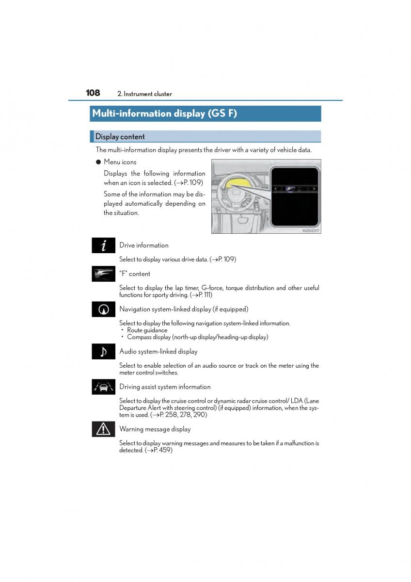 Lexus GS F IV 4 owners manual / page 110