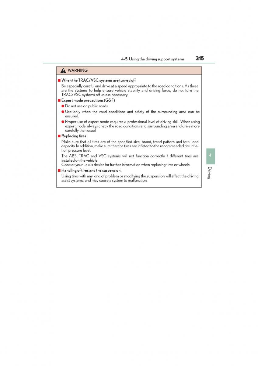Lexus GS F IV 4 owners manual / page 317
