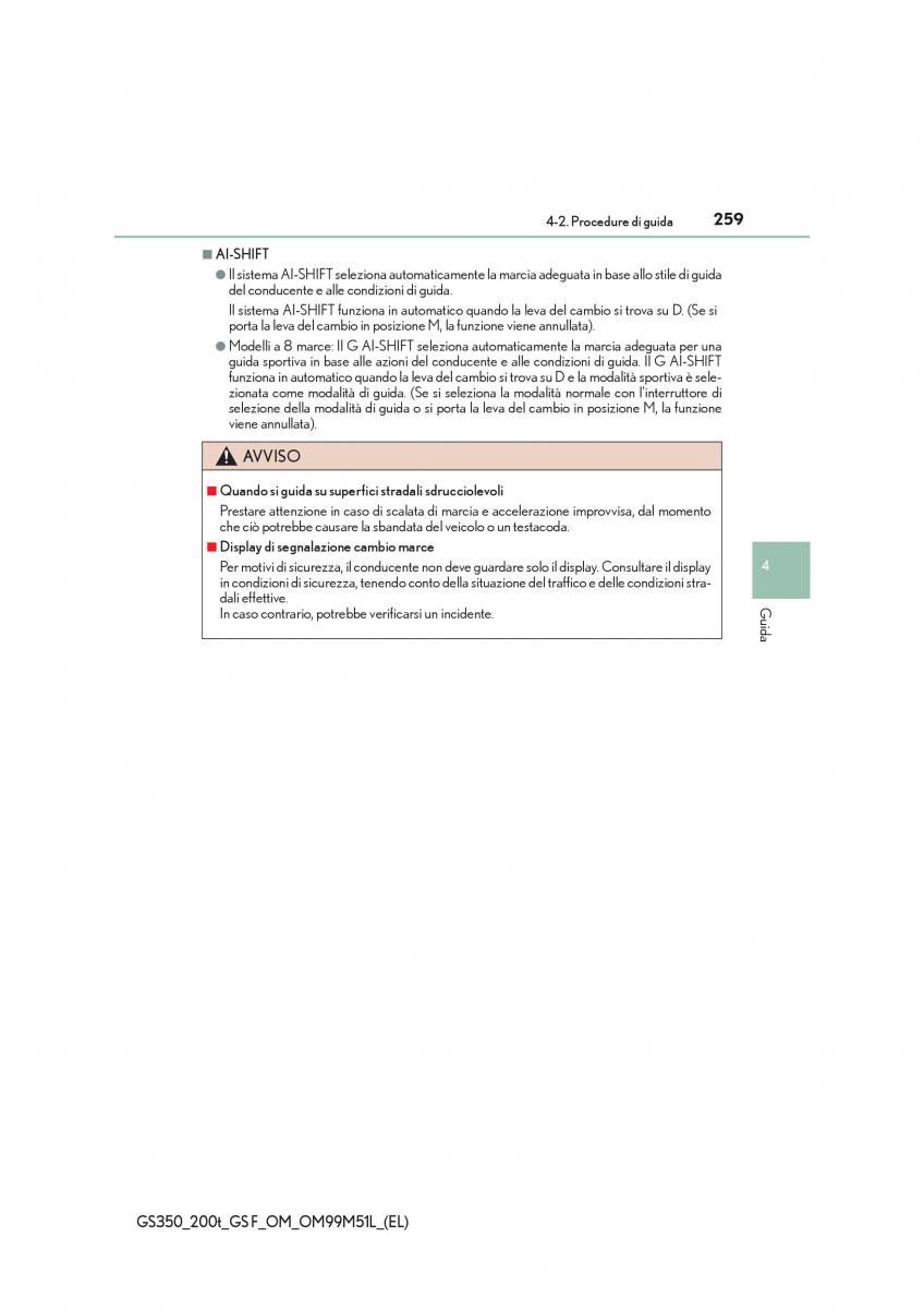 Lexus GS F IV 4 manuale del proprietario / page 259