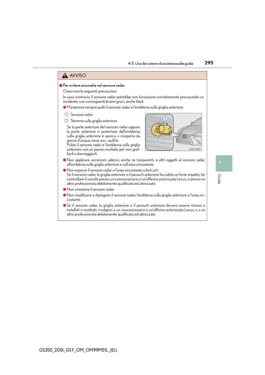 Lexus GS F IV 4 manuale del proprietario / page 295