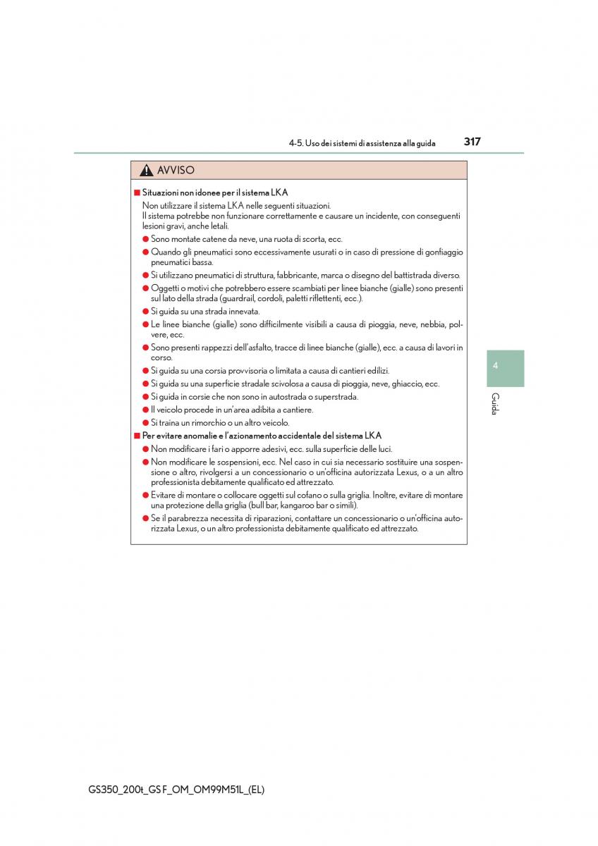Lexus GS F IV 4 manuale del proprietario / page 317
