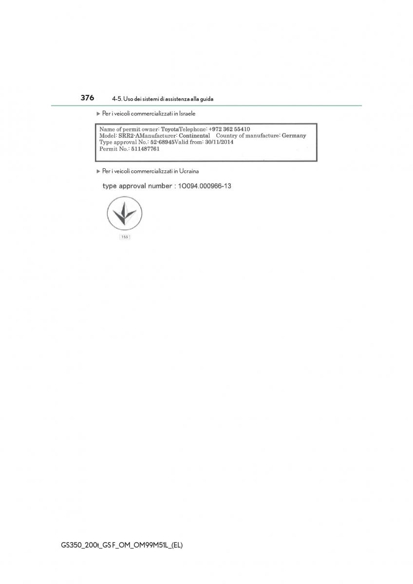 Lexus GS F IV 4 manuale del proprietario / page 376