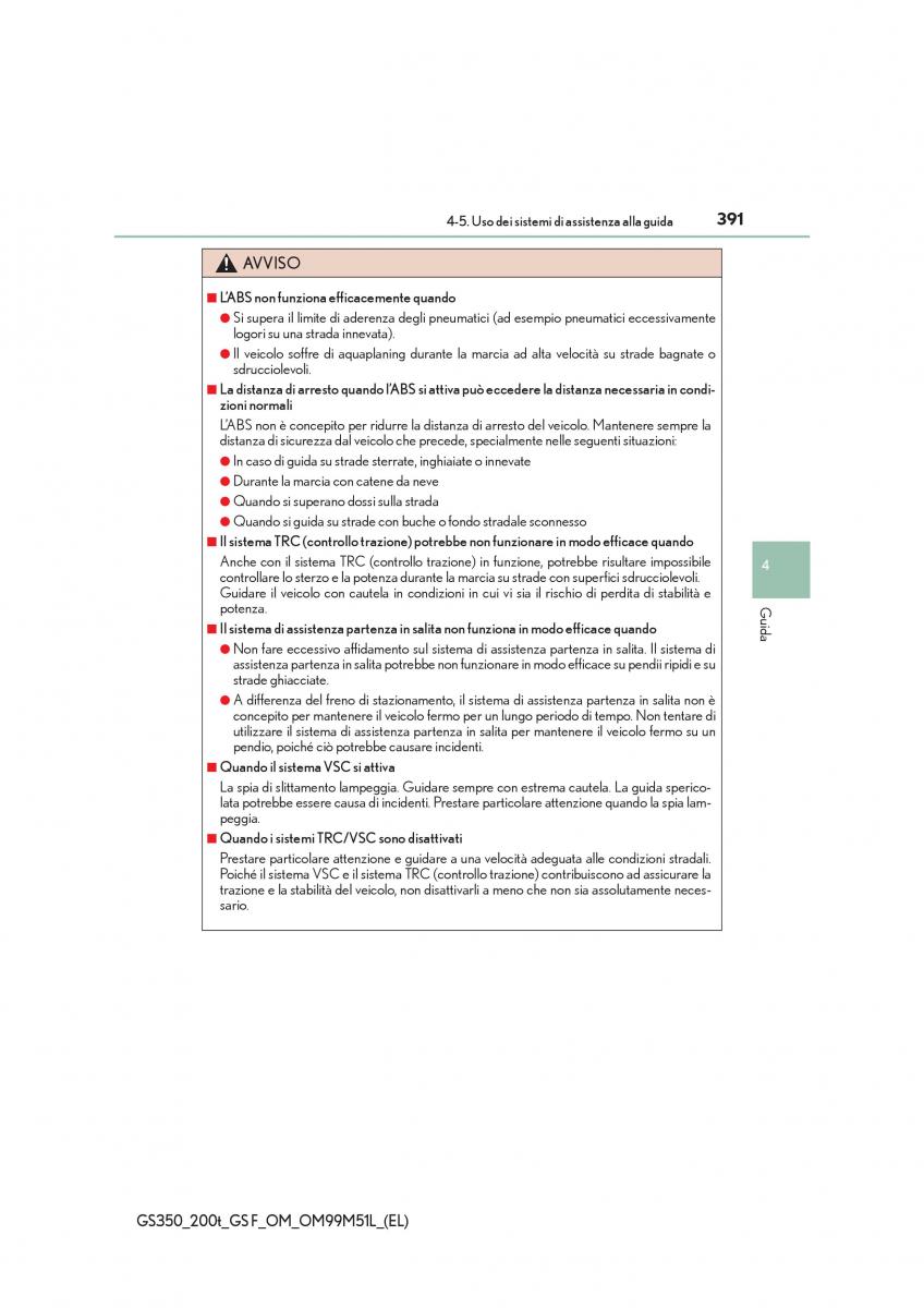 Lexus GS F IV 4 manuale del proprietario / page 391