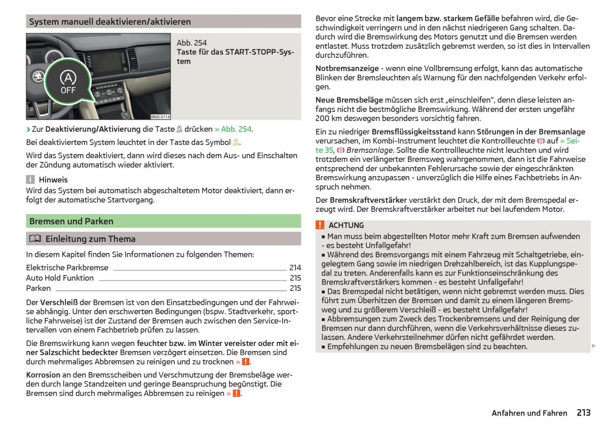 Skoda Kodiaq Handbuch / page 215