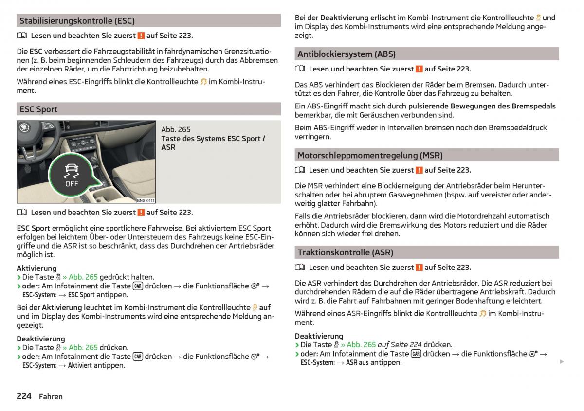 Skoda Kodiaq Handbuch / page 226