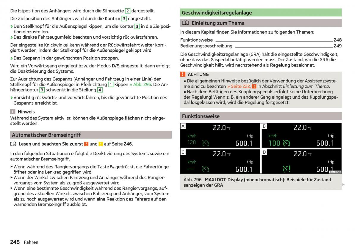 Skoda Kodiaq Handbuch / page 250