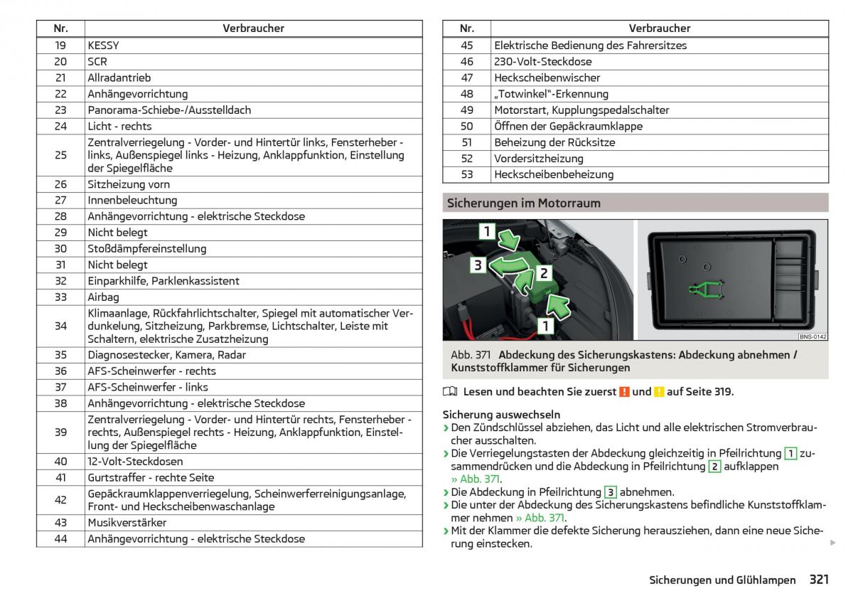 Skoda Kodiaq Handbuch / page 323