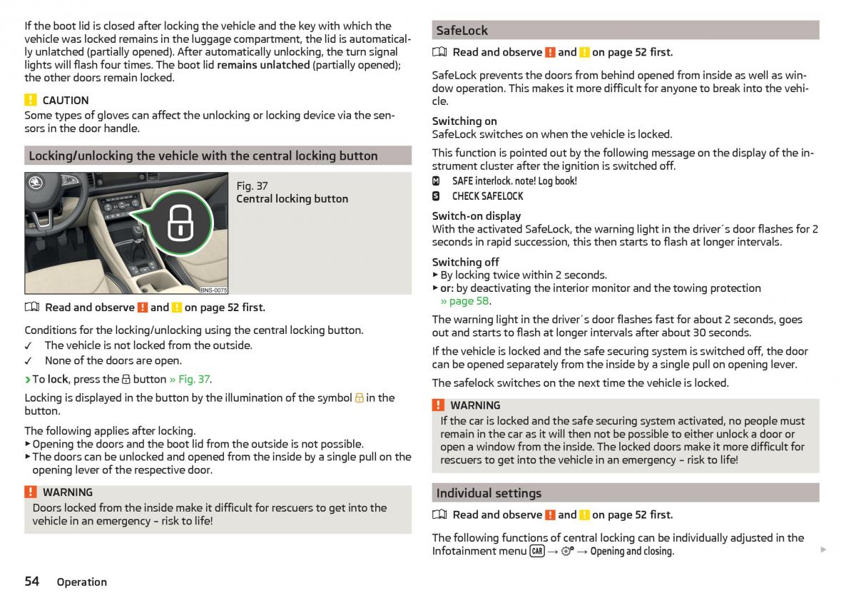 Skoda Kodiaq owners manual / page 56