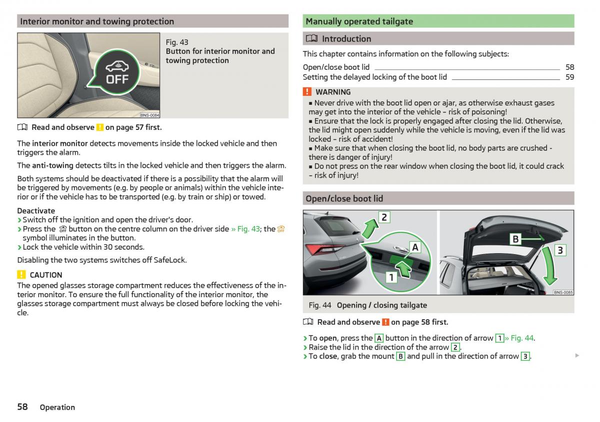 Skoda Kodiaq owners manual / page 60