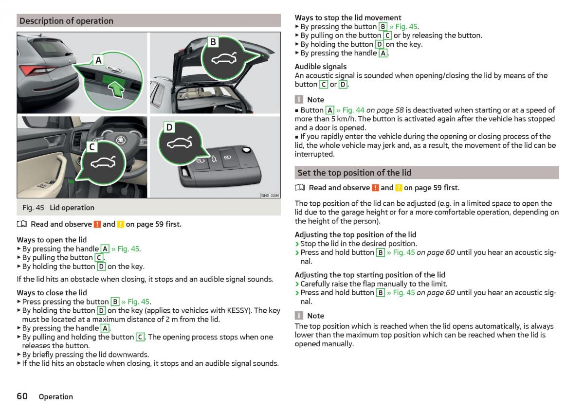 Skoda Kodiaq owners manual / page 62