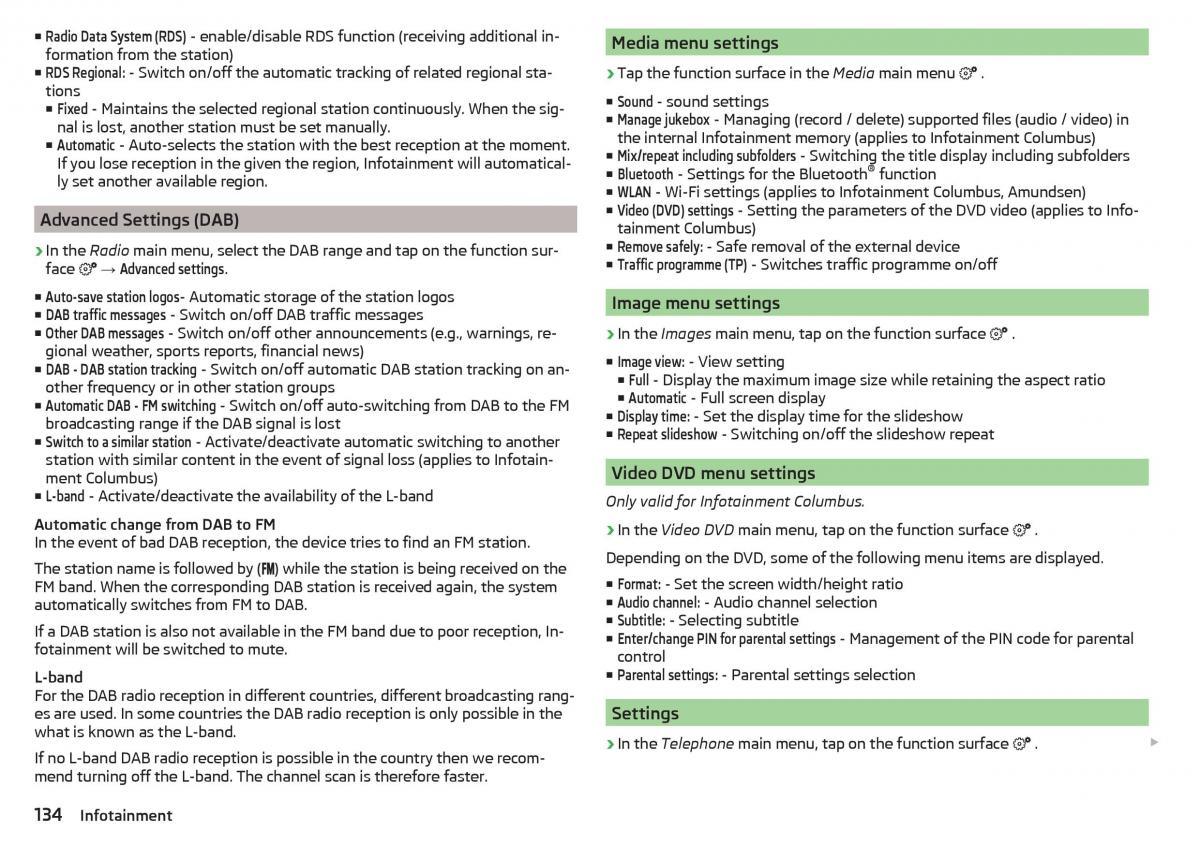 Skoda Kodiaq owners manual / page 136