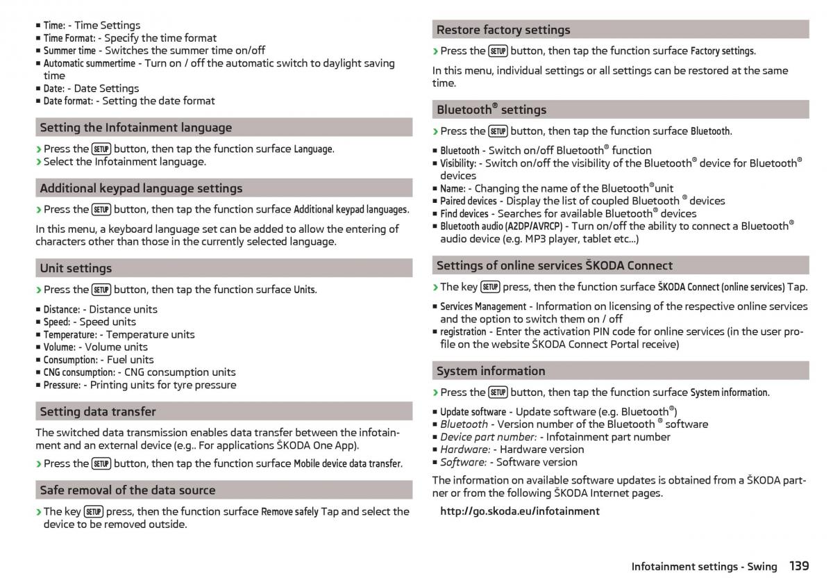 Skoda Kodiaq owners manual / page 141