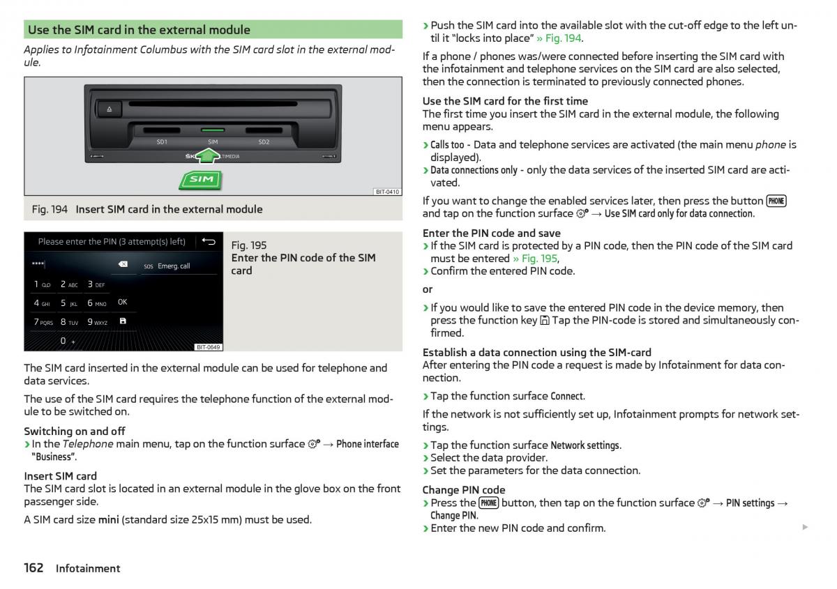 Skoda Kodiaq owners manual / page 164