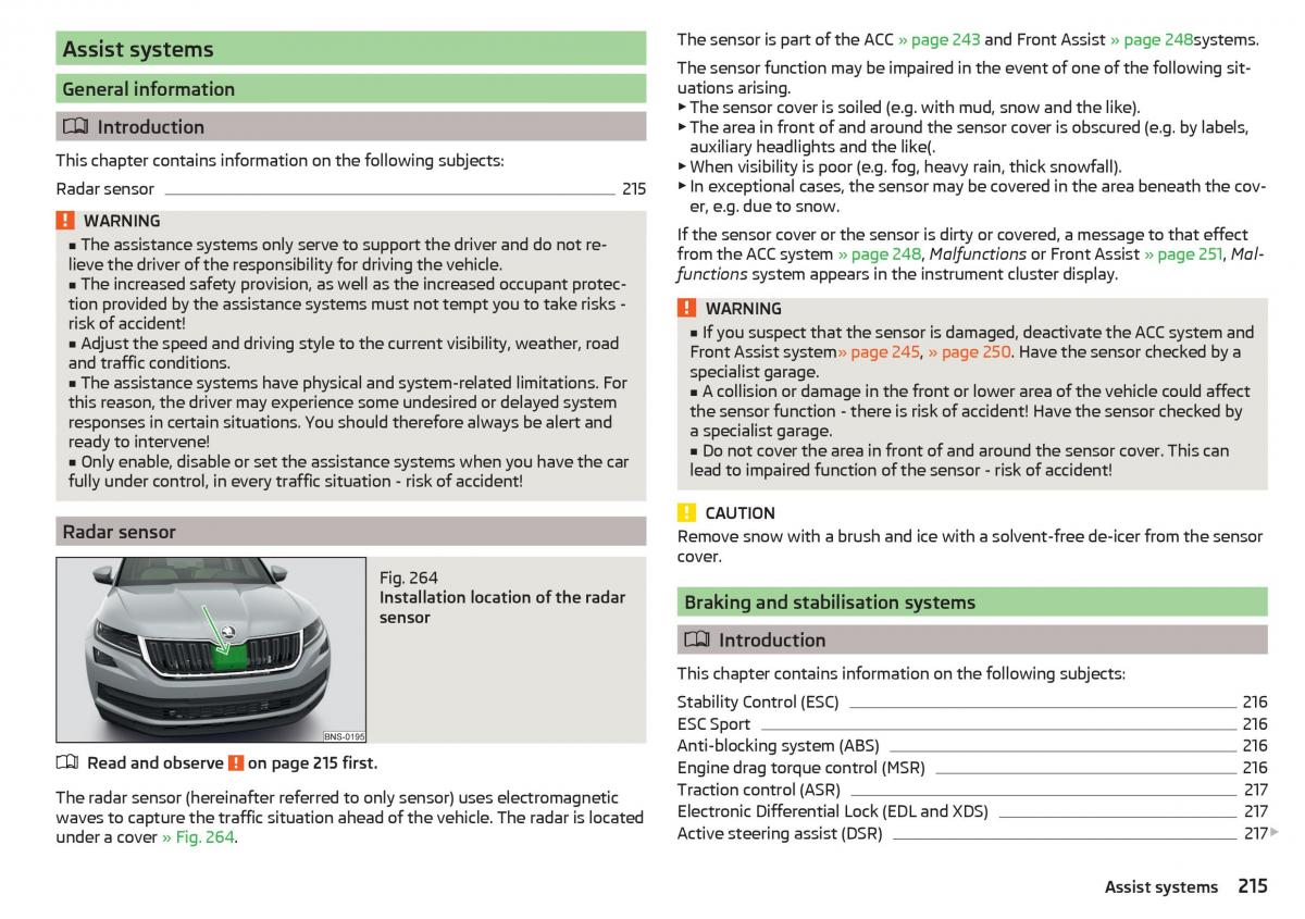 Skoda Kodiaq owners manual / page 217