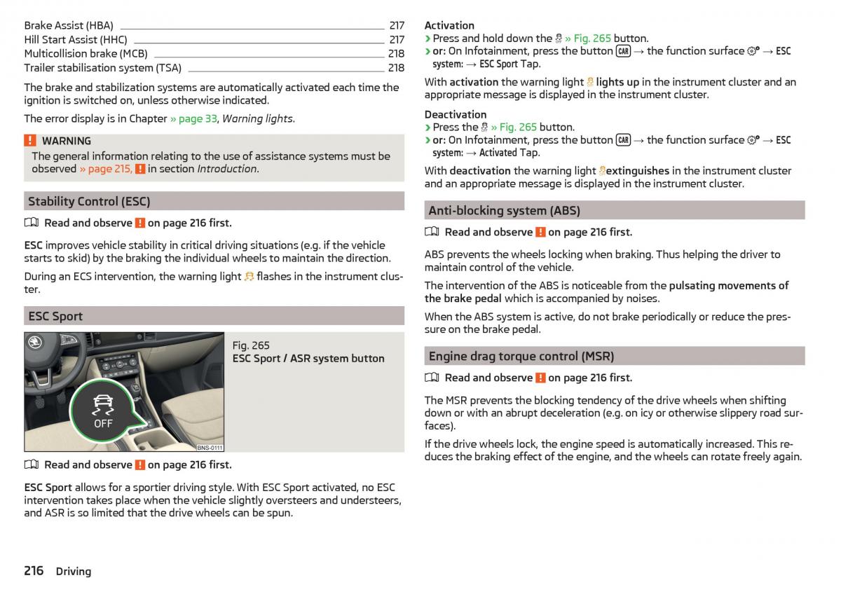 Skoda Kodiaq owners manual / page 218